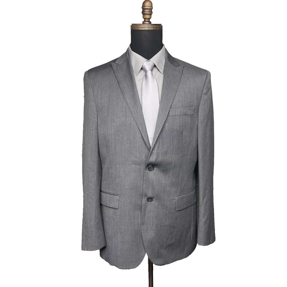 Egara Slim Fit Sport Coat Blazer Gray 40R 100% Wool Two Button Mens Jacket